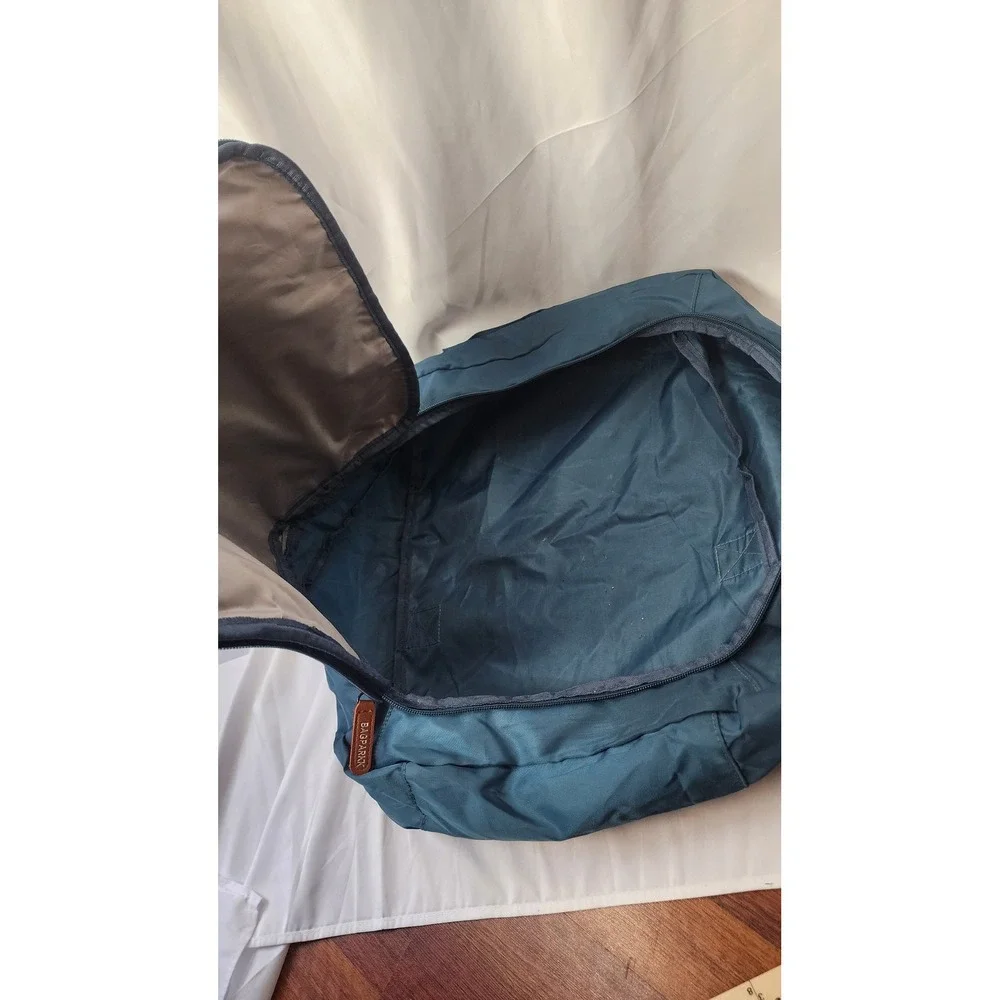 Bagparkk Blue Nylon  Brown Faux Leather Trim Travel Bag NWT
